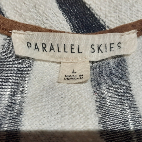 Parallel Skies Women's Size Stripe Sleeve Top Drawstring Waist in Blue / White - Picture 5 of 5